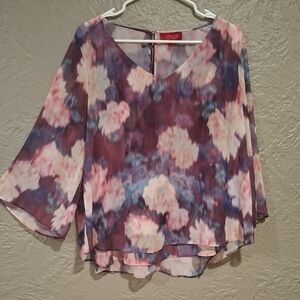 Jennifer Lopez Pink and Purple Asymmetrical Bell Sleeve Blouse